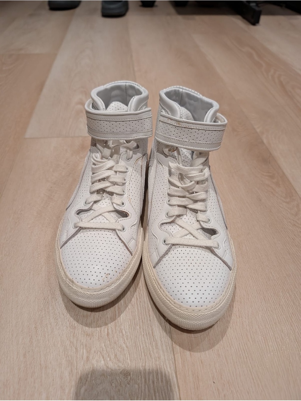 Pierre Hardy - Men’s White High Top Sneakers with Velcro Strap - Size 43